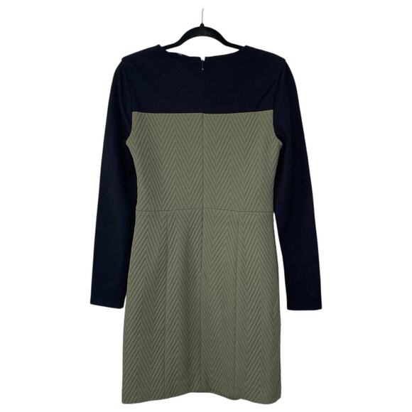 TIBI Quilted Zig Zag Fitted Dress in Olive/Black Multi Sheath Long Sleeve Size 6 - Picture 4 of 8